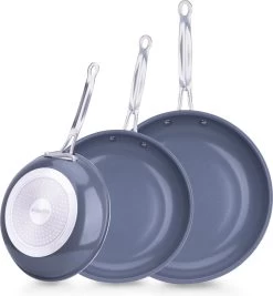 Swiss Pro+ - Koekenpannenset - 3 Delig - Keramisch - Inductie - Milieuvriendelijk - PFAS - PFOA Vrij - Sapphire Green