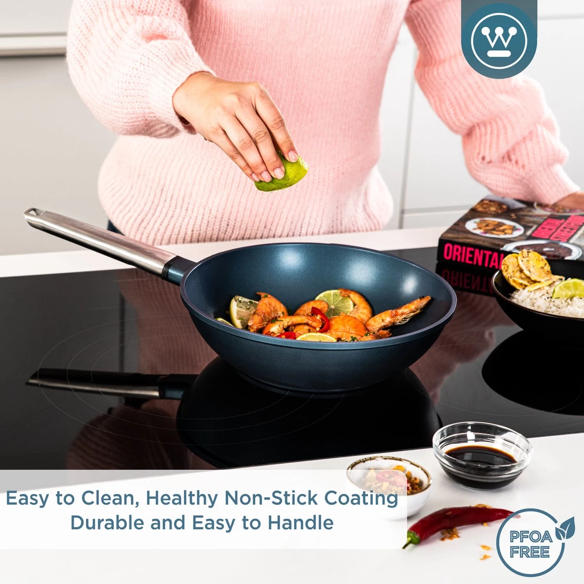 Westinghouse Performance Series - Wokpan Inductie - 28cm Luxe Wok Met Deksel - Blauw - Geschikt Voor Alle Warmtebronnen - Afbeelding 7