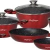 Luxe 10-delige Koekenpannenset - Inductie - Voor Alle Warmtebronnen - Met Glazen Deksels - Rood