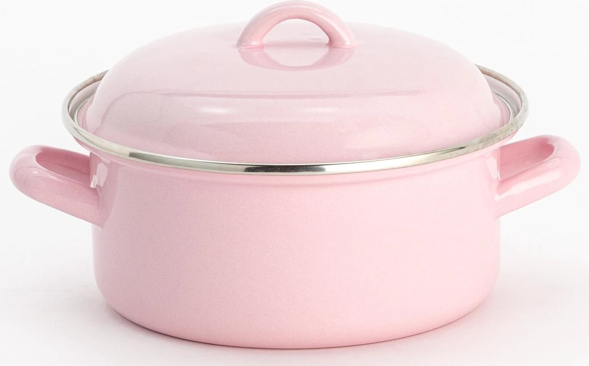 Lite-Body Pannenset - 3-delig - 2 Kookpannen & 1 Steelpan - Emaille - Serafijn Roze - Afbeelding 2