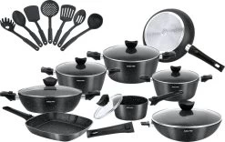 Royal Swiss® - 33-delige Pannenset Inductie - Pannensets - Afneembare Handgreep - Glazen Deksel - Geschikt Voor Oven - PFAS-vrij