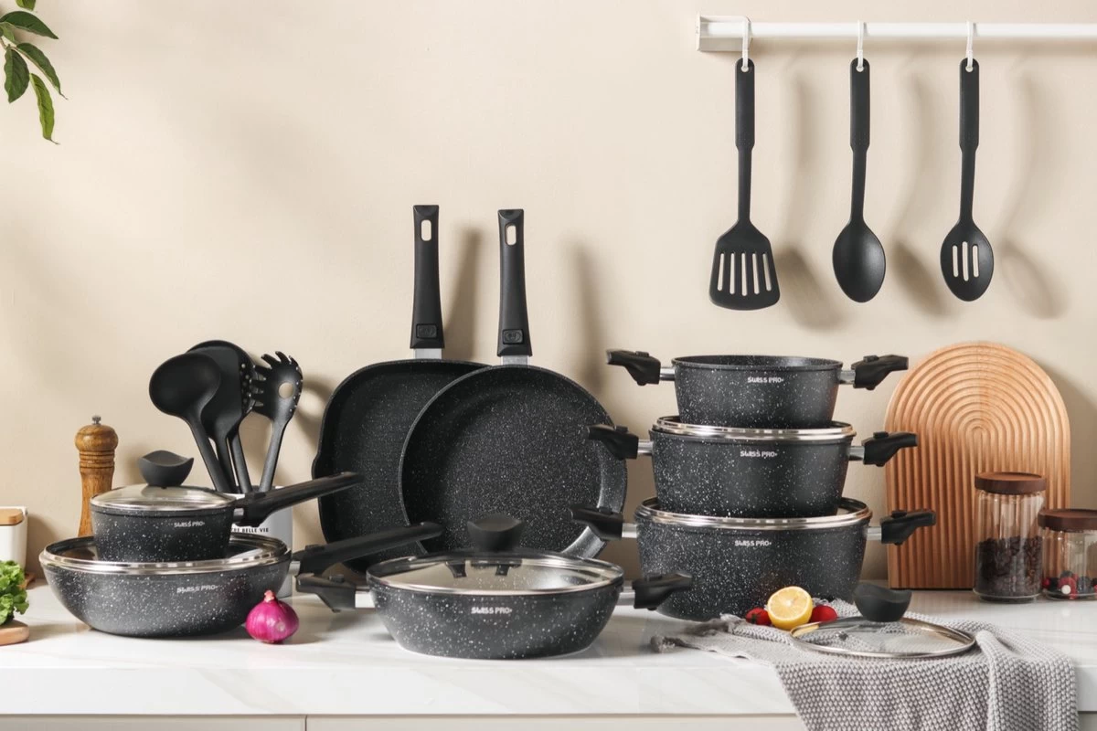 Royal Swiss® - 33-delige Pannenset Inductie - Pannensets - Afneembare Handgreep - Glazen Deksel - Geschikt Voor Oven - PFAS-vrij - Afbeelding 3