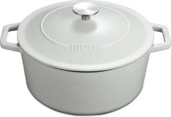 MOA Gietijzeren Braadpan - Inhoud 7,2 Liter - 30CM - Rond - Alle Warmtebronnen - Ook Voor Inductie - Gewicht 7,3 Kg - Wit - C30W
