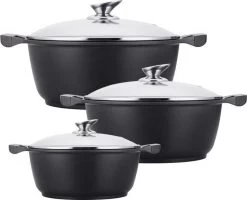 Kookkunst Holland Pannenset Inductie Met Deksels Zwart - Koudgrepen Ø 20, 24 & 28 Cm - 3 Delige